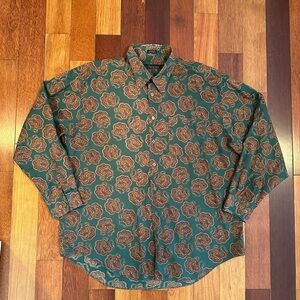 VINTAGE | Time Pieces unisex green floral button down size XL